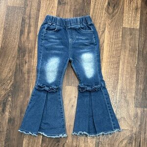 SHEIN Kids Blue Flare Jeans with Bow Detail